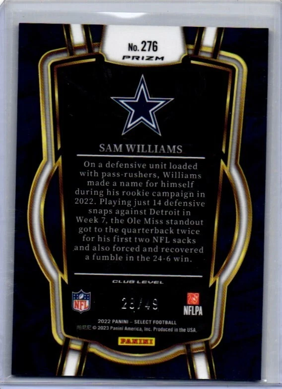 2022 Panini Select - Club Level Red Disco Prizm #276 Sam Williams /49 (RC) - Image 2 of 2