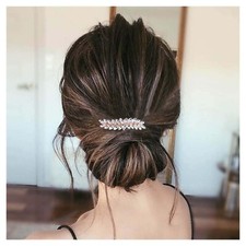 Crystal Wedding Hair Clip Barrette Rhinestone Leaf Hair Barrette Clip Gold CZ...