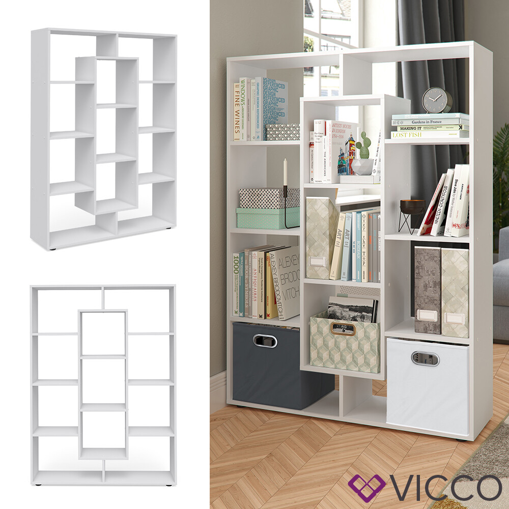 Séparateur de pièce à 11 niches en bois blanc Vicco pour un rangement modulable