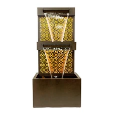 Clearance-42" H Zinc Metal Waterfall Fountain Outdoor Double Deck Garden Decor