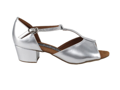 Girl's Youth Silver Leather Dance Shoes 1.5 Heel Latin Salsa Ballroom Tango Mamb