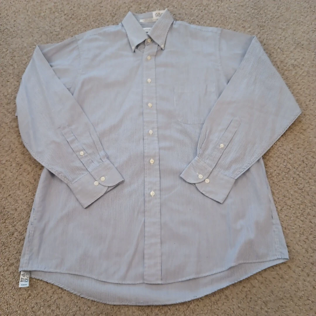 VANS Camicia da uomo blu Van Heu taglia 16 a righe manica lunga con bottoni punta su Oxford