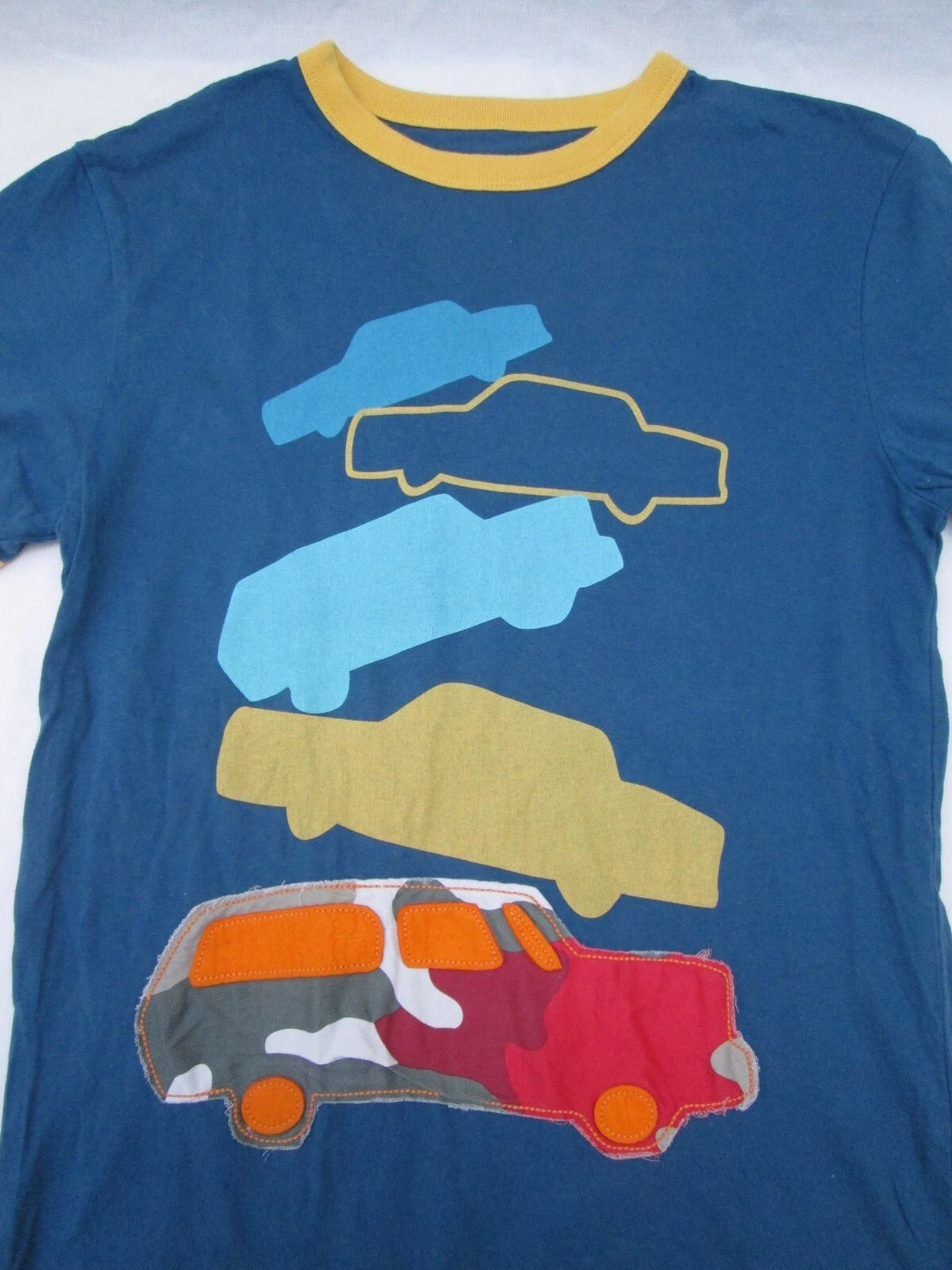 ❤ MINI BODEN boys stacking cars applique shirt 9 10 short sleeve cotton FREESHIP