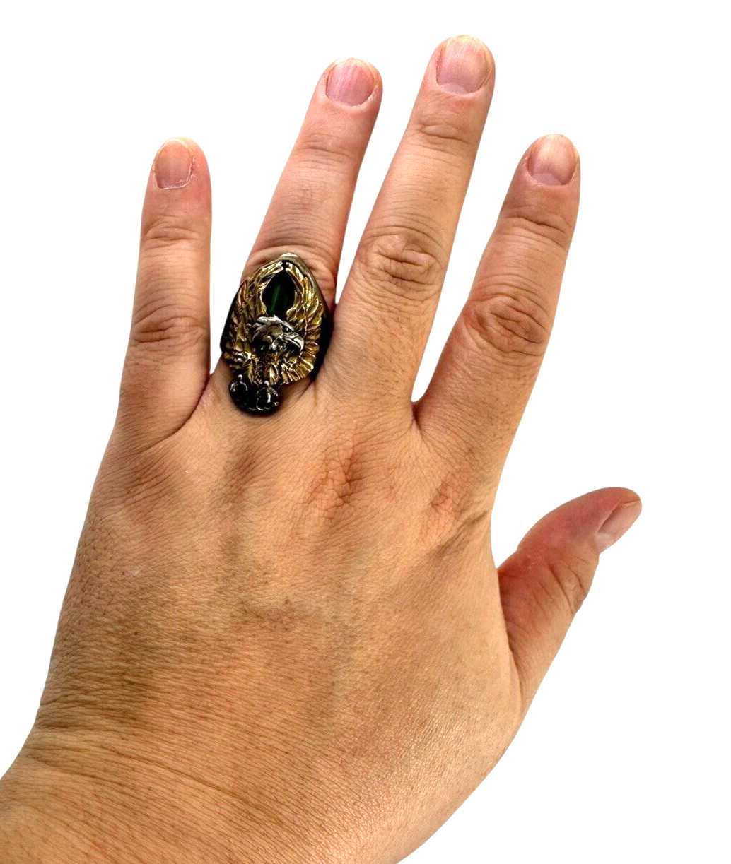 OTT Sterling Silver Malachite Eagle Ring Size 11.5 - image 5