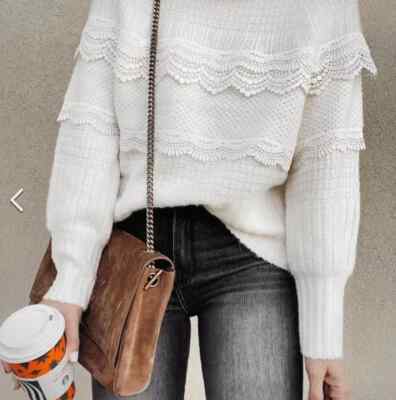 EXPRESS Tiered Lace Ribbed Sweater  Pullover XL