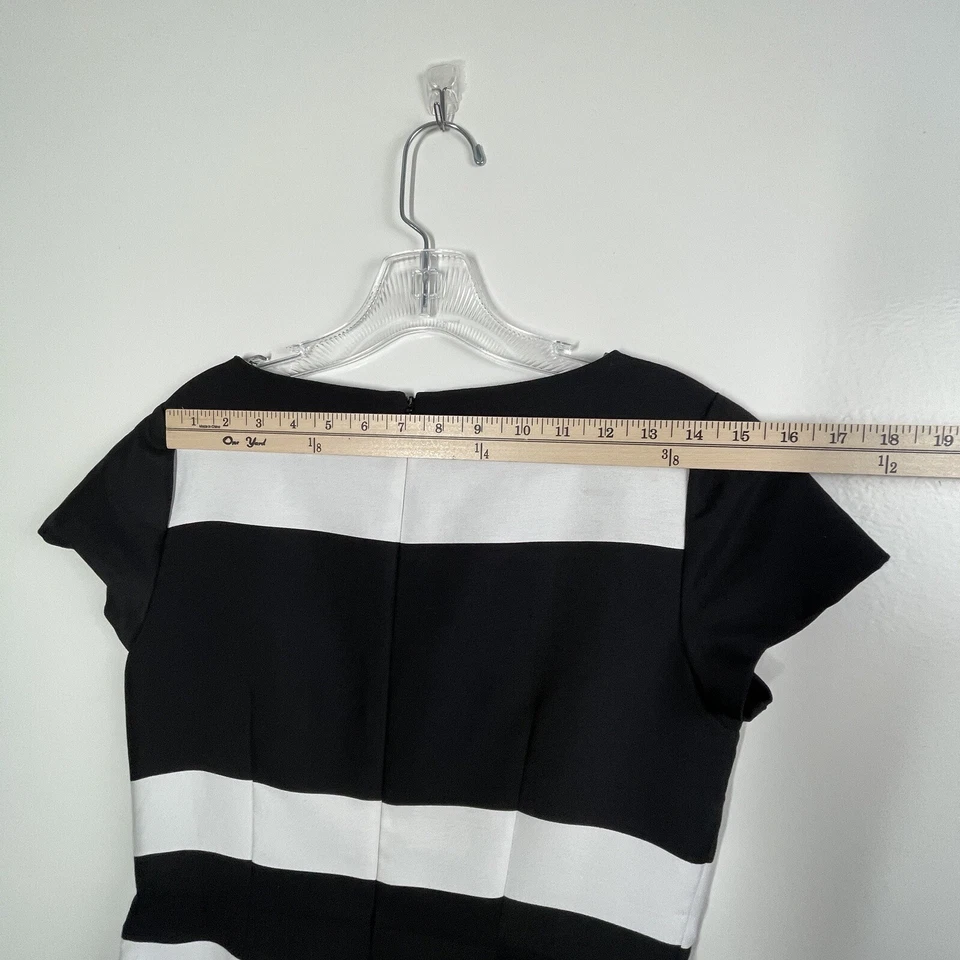 Vestido Ann Taylor Mujer 4 Pequeño Rayas Negro Blanco Calce y Gorra Acampanada Carrera NUEVO Foto 4 de 4