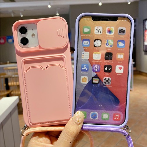 For iPhone 14 13 12 Pro Max 11 XS XR 7 8 Crossbody Necklace Card Slot Case Cover - Photo 3 sur 21