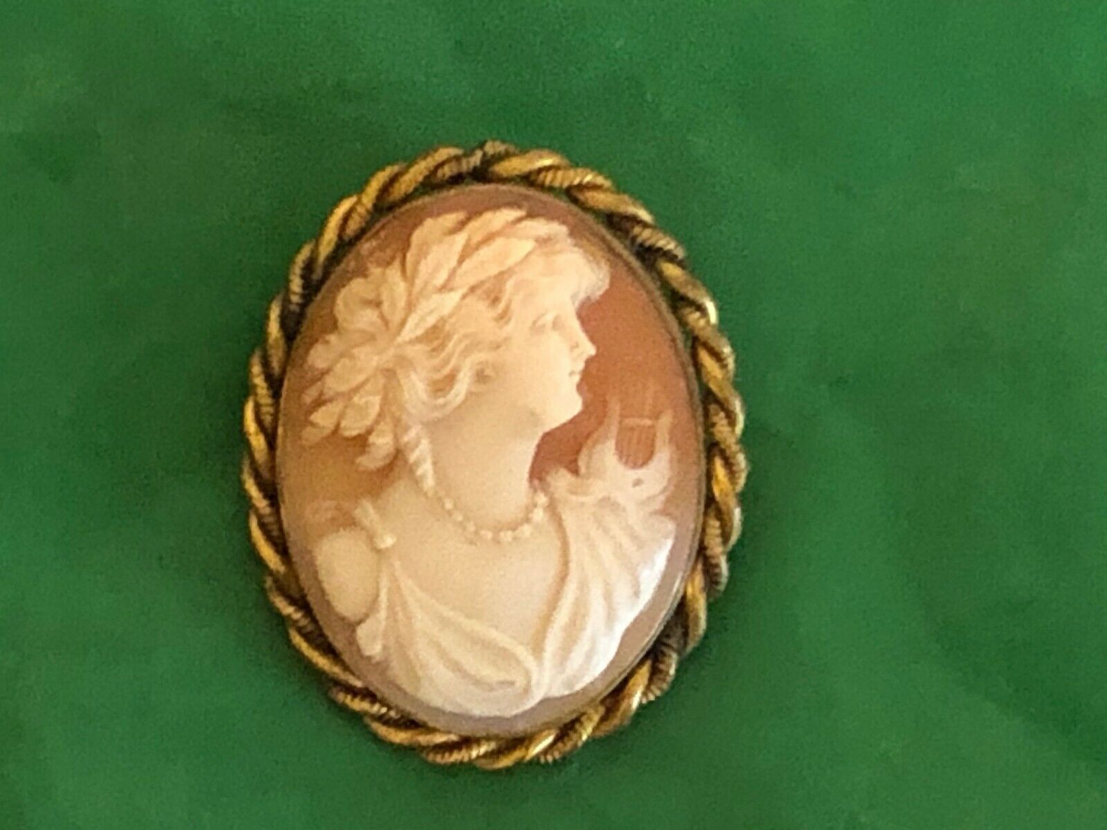 Early 1900/'s Oval Carved Pink Stone Antique Cameo Stick Pin Gold Plate Setting