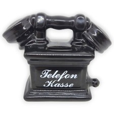 Telefon Kasse Spardose Schwarz Keramik Sammler H&ouml;rer Sparb&uuml;chse 16x8x12cm Sparen