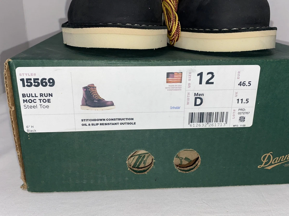 NIB Mens 12 Danner Black Work Shoes Motorcycle Boots Bull Run Moc Steel Toe