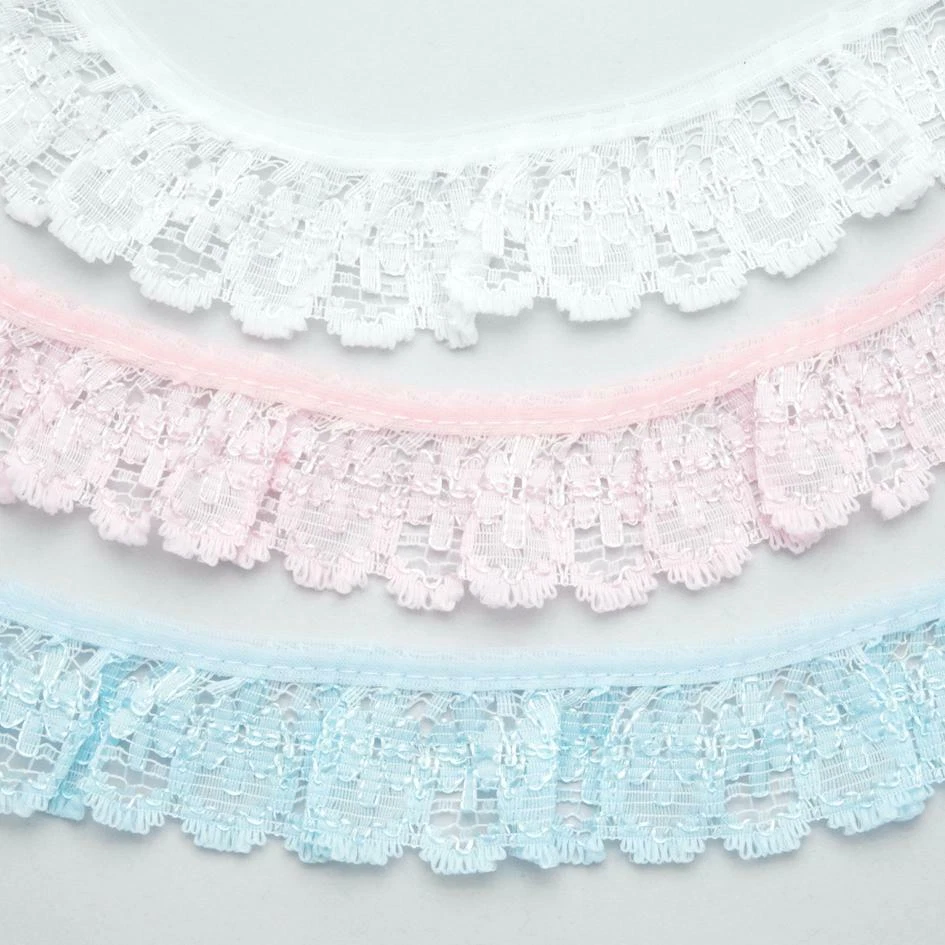 Nottingham Gathered Frilled Lace Trim Width 32mm Choice of Colours and Lengths