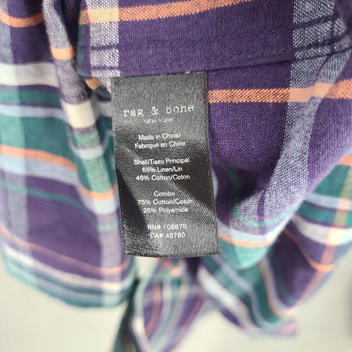 Rag And Bone Shirt Mens Medium Blue Plaid Fit 2 Slim Fit Linen Blend - Picture 6 of 7