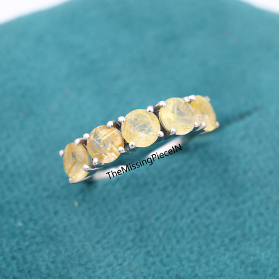 5MM Golden Rutilated Quartz Solitaire Ring, Faceted Round Engagement Ring