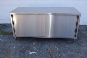 72" Long x 30" Wide x 35" Tall Stainless Steel Cabinet Table w/ Sliding Doors