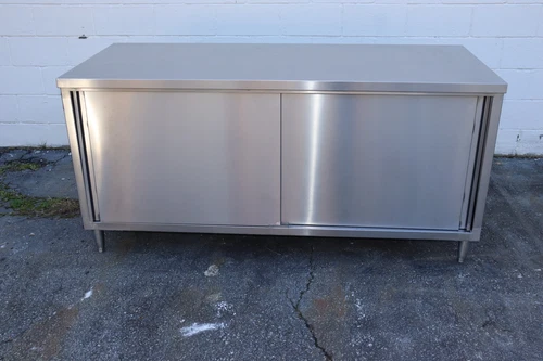72" Long x 30" Wide x 35" Tall Stainless Steel Cabinet Table w/ Sliding Doors