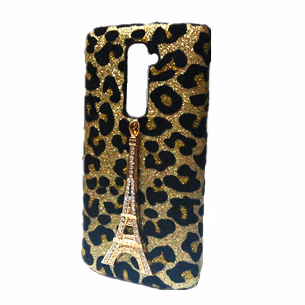 For Phones 3D Bling Luxury Leopard Rhinestone Gold Tower Back Hard Case Cover - Image 4 of 4