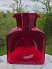 Classic Blenko Ruby Red Blown Art Glass Water Bottle Vase, Signed Org Label USA