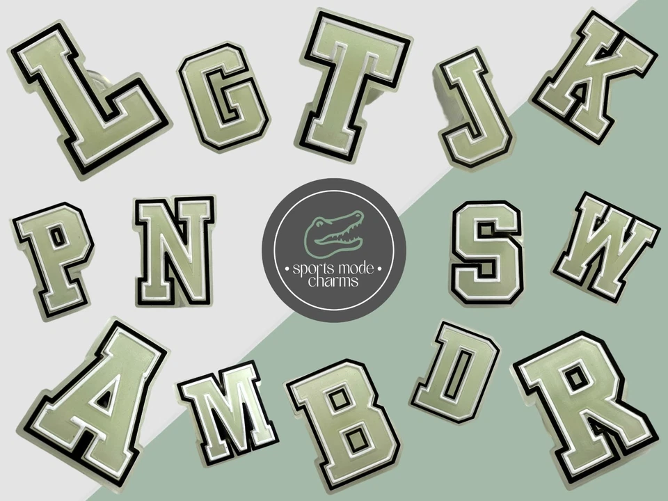 SPORTS MODE CHARMS Glow in the Dark Letters - Charms for Shoes Clogs Sandal - Alphabet Initials ABC