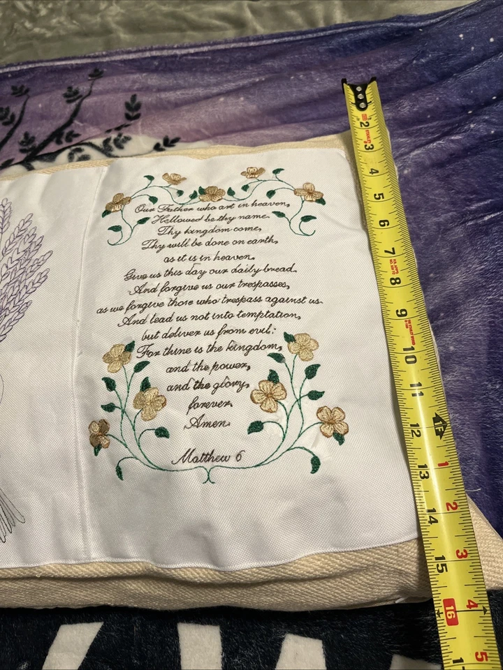 Funda de almohada hecha a mano con oración del Señor en el frente ☼con almohada en el interior Foto 3 de 4