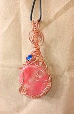 Wire Wrapped Handmade Rose Quartz Pendant Necklace:  Copper Wire