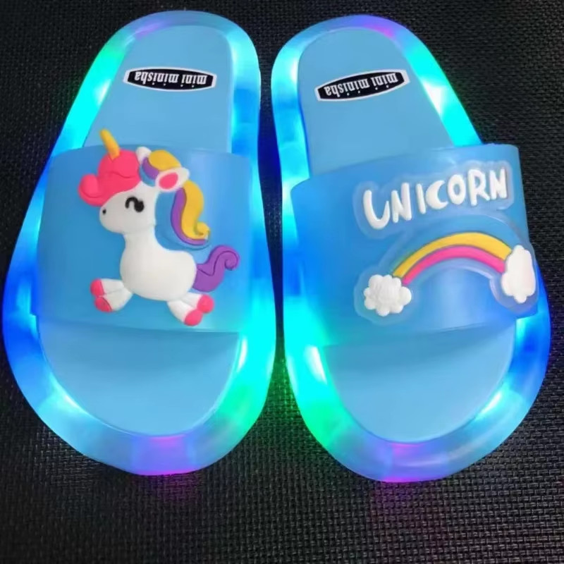 Niños Niños Niñas Zapatillas Dibujos Animados Unicornio Animales Impresiones Zapatos Moda Iluminada