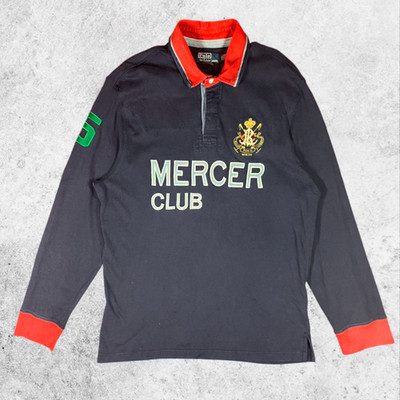 Polo Ralph Lauren Mercer Club Rugby Polo Navy Red Crest Logo Long Sleeve