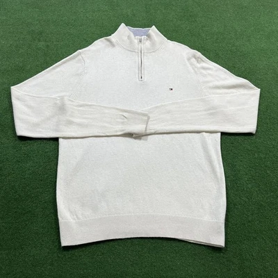 Pull homme Tommy Hilfiger blanc en laine d'agneau quart zippé taille XXL neuf - Photo 1/4