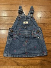 OshKosh B gosh 18-24M Denim Dress Pink Heart Embroidered Overall Dress Toddler
