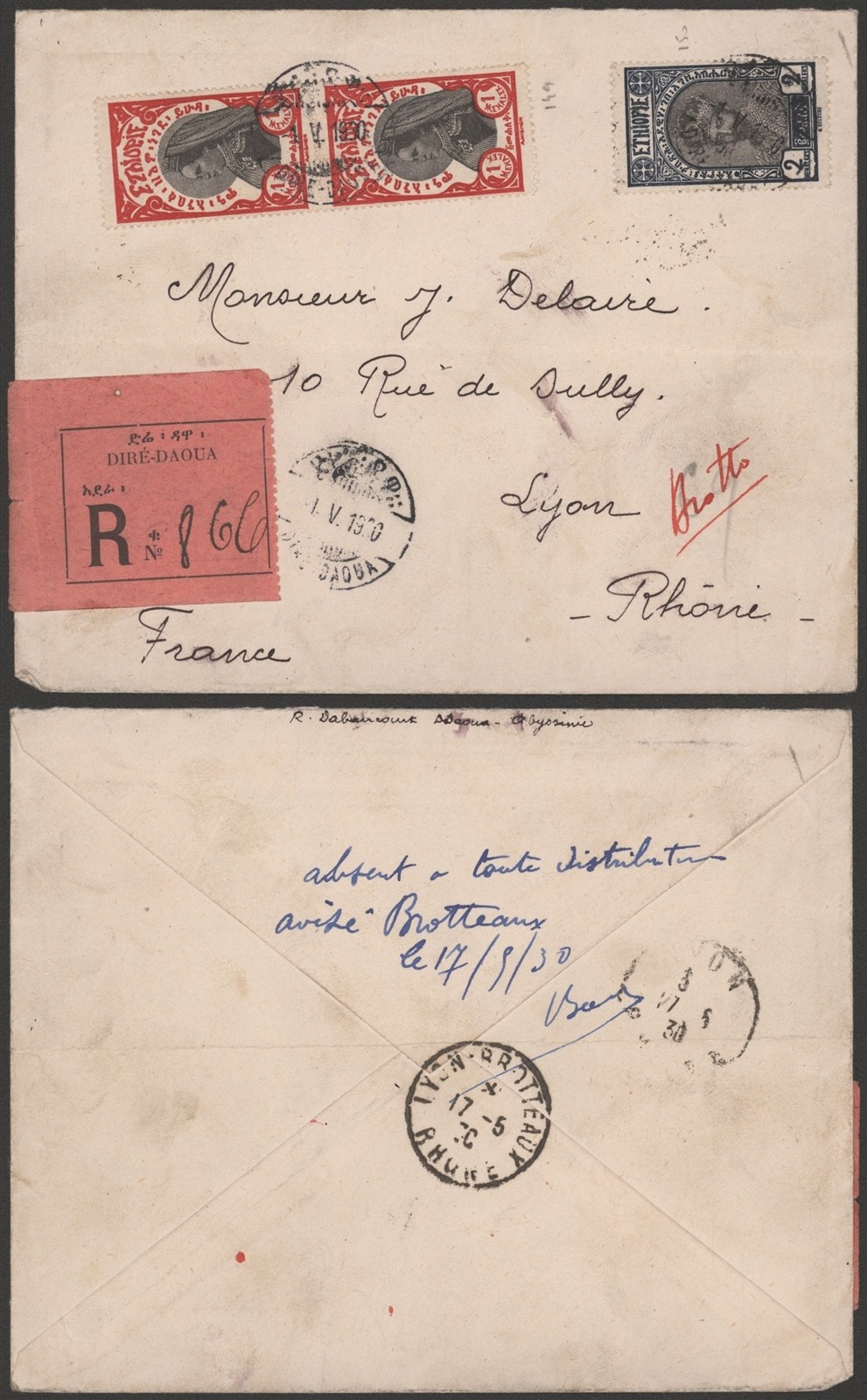 Ethiopia 1930 - Registered Cover to France E715