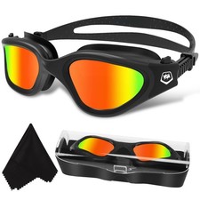 WIN.MAX Swimming Goggles Swim Pool average size, All Black-polarize-red