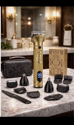 Titanium T-Blade Cordless Trimmer Gold LED Display Multiple Attachments Unisex