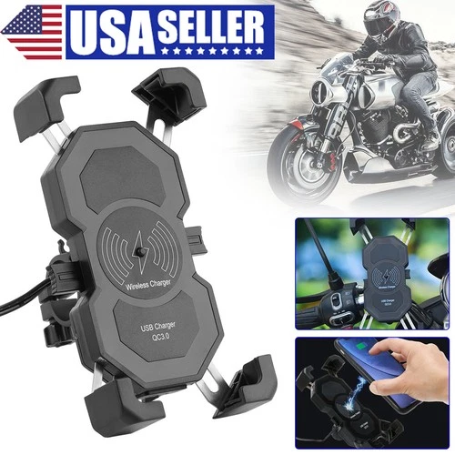 Motorcycle Phone Holder Charger 15W Fast Wireless Charging Motorbike Mount US