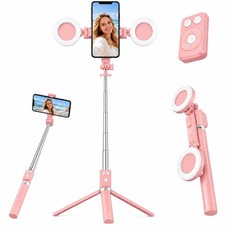 Tripod for iPhone with Light, Selfie Stick for iPhone, Pink Tripod Stand