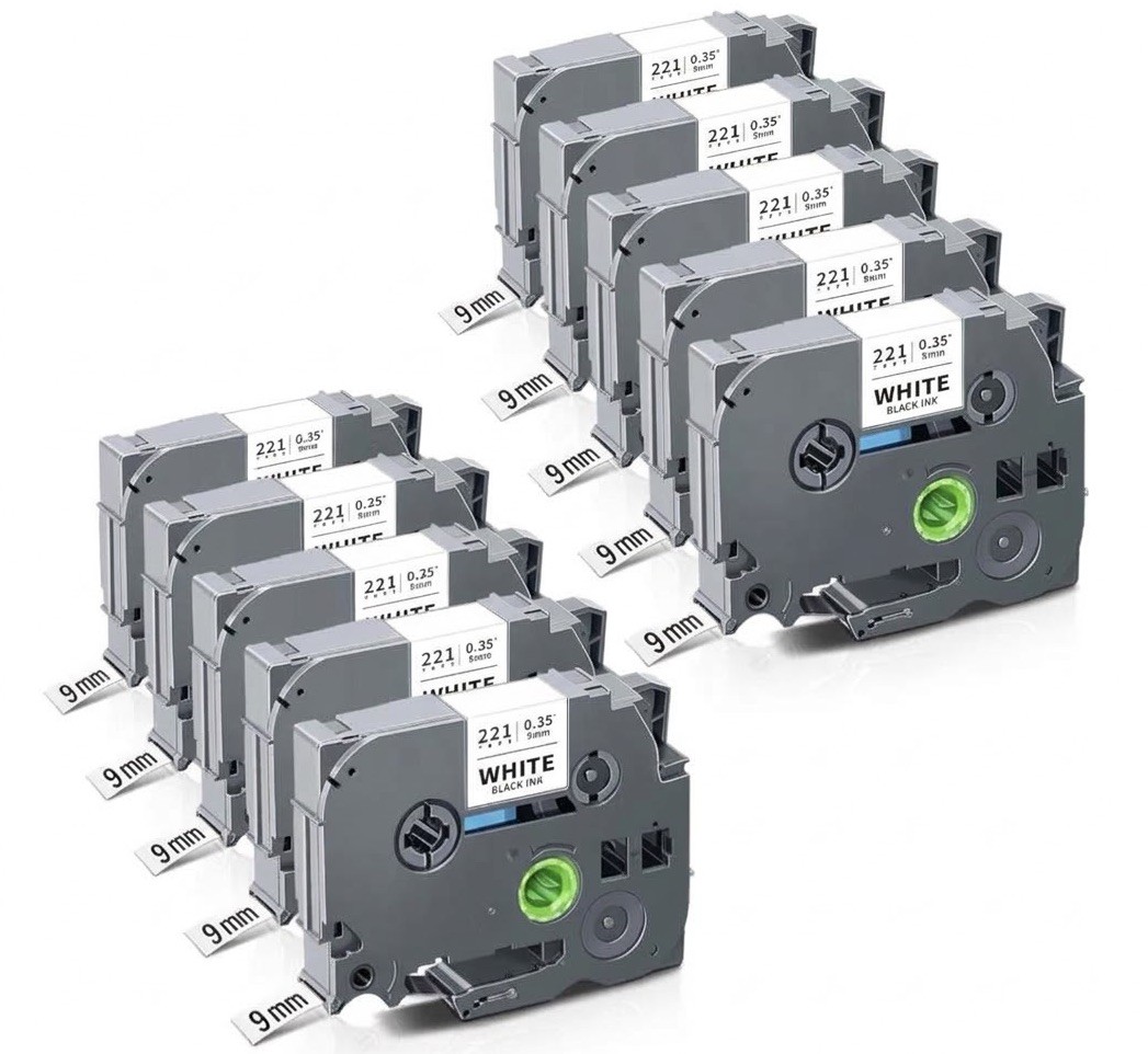 10 PK Compatible for Brother P-Touch TZe-221 9mm 0.35" Label Tape White PT-D210