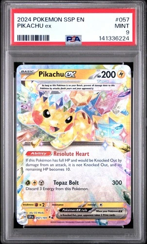 2024 POKEMON SSP EN-SURGING SPARKS #057 PIKACHU EX PSA 9