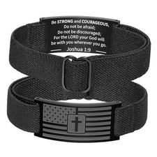American Flag Cross Bible Verse Bracelet for Men Boys, Black Elastic Stretch