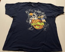 Space Jam Looney Tunes Graphic T-Shirt Navy Blue Men's 2XL Short Sleeve