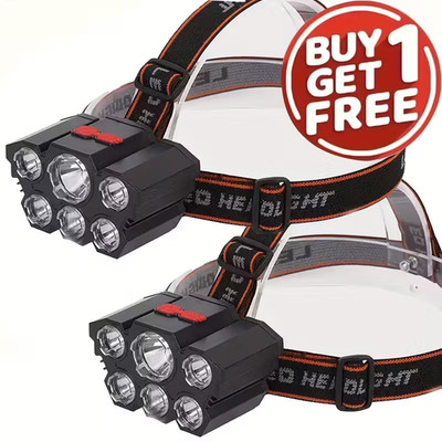 2 Multifunctional 5LED Headlight Head Mounted Flashlights - USB Charging 
