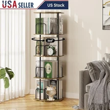 360° Rotating Bookshelf Sturdy Corner Organizer Space Saving Display Unit New