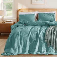 100 France Linen Duvet Cover Set King Size 3 Pcs Natural Flax Comforter Cove...