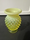 VINTAGE USA FENTON VASELINE HOBNAIL TOPAZ OPALESCENT ART GLASS FLOWER BUD VASE