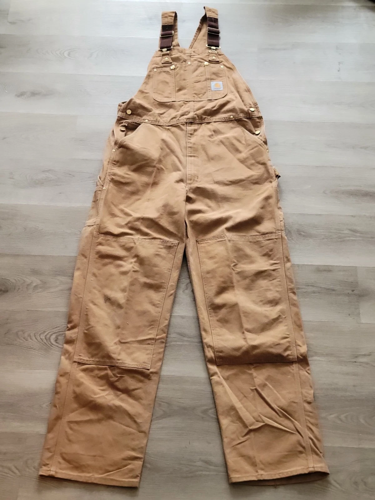 Carhartt Duck Bib Double Knee Men's Brown Overall Bib R01 USA MADE 38 x 36