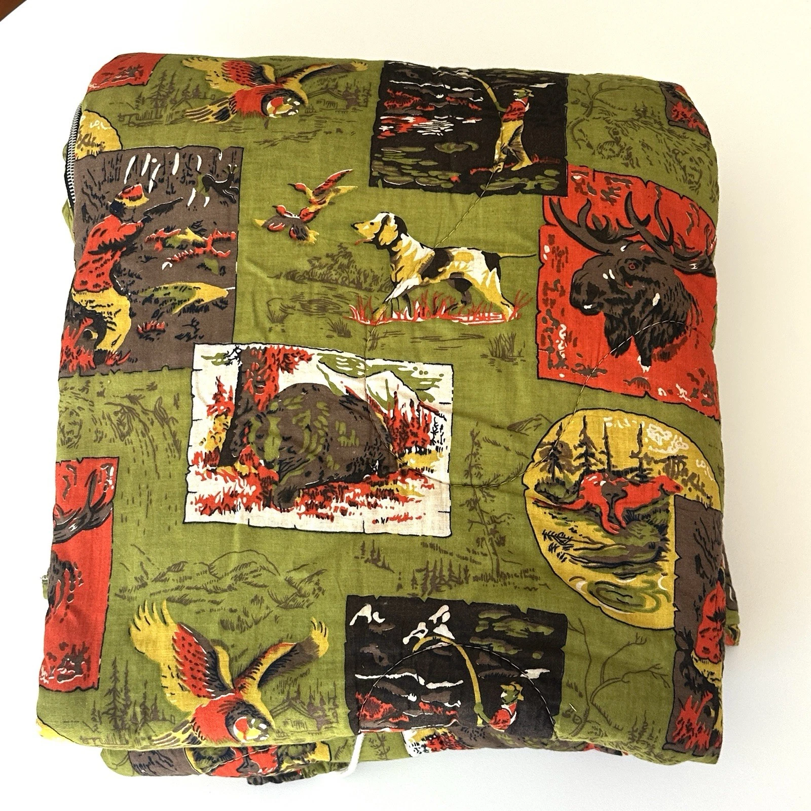 Vtg 80's Sleeping Bag Quilt Birds Camping Outdoor Hunting Americana Made in AUS