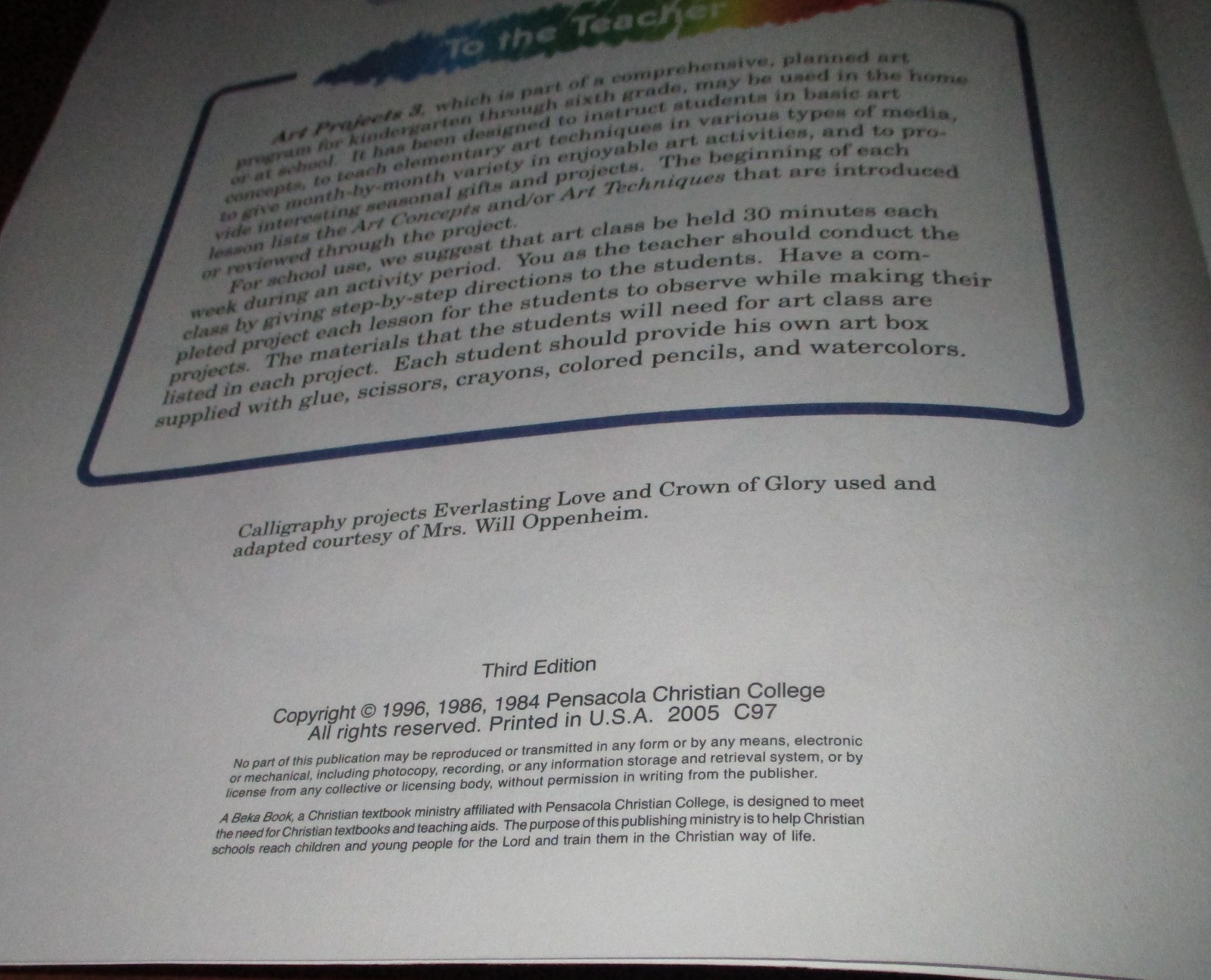 Art Projects 3 A Beka Book series Christian home school 1996 third ...
