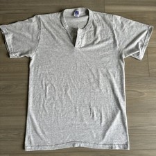 Vintage 90s Russell Athletic 2-Button Softball T Shirt Made in USA XL Gray Grey