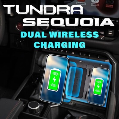NSV Dual Wireless 10 Watt Qi Phone Charger for 2022+ Toyota Tundra 2023+ Sequoia