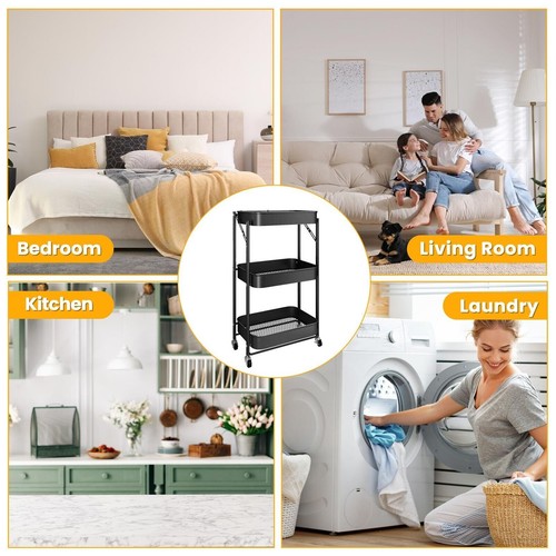Trolley Kitchen 3 Tier 3 Shelves on Wheels Bathroom Storage Cart Rolling Trolley - Picture 2 of 8