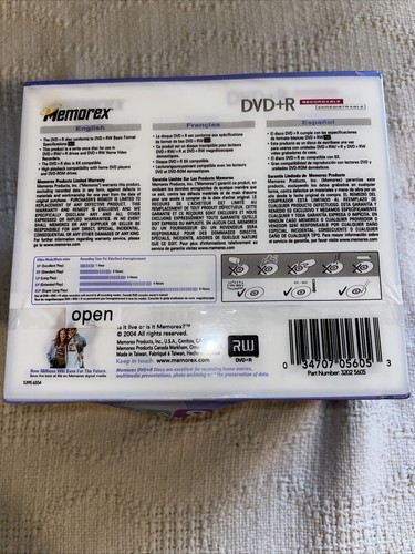 Memorex DVD+R 10 Pack 8x 4.7 Gb 129 Min Video New In Pack - Picture 3 of 12