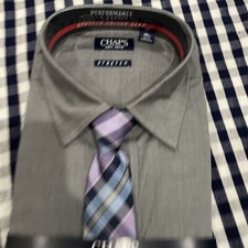 CHAPS Performance Engineering Stretch Collar Band XL 18-20 Wild Grey Shirt & Tie