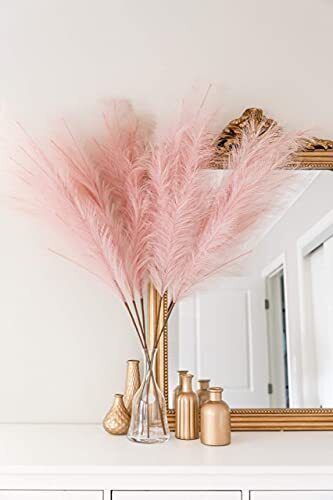 Faux Pampas Grass Decor Tall 42 inch 5 Stems I Premium 42 inch 5 stems Pink - Picture 2 of 7